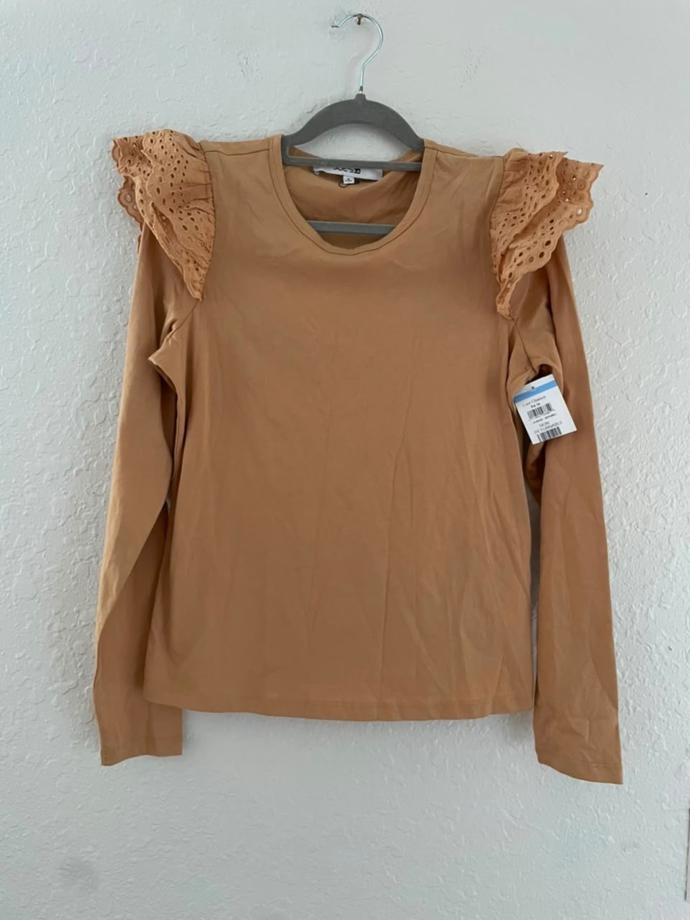 Joe's Jeans Tan Long-Sleeve Ruffle Eyelet Shoulder Tee